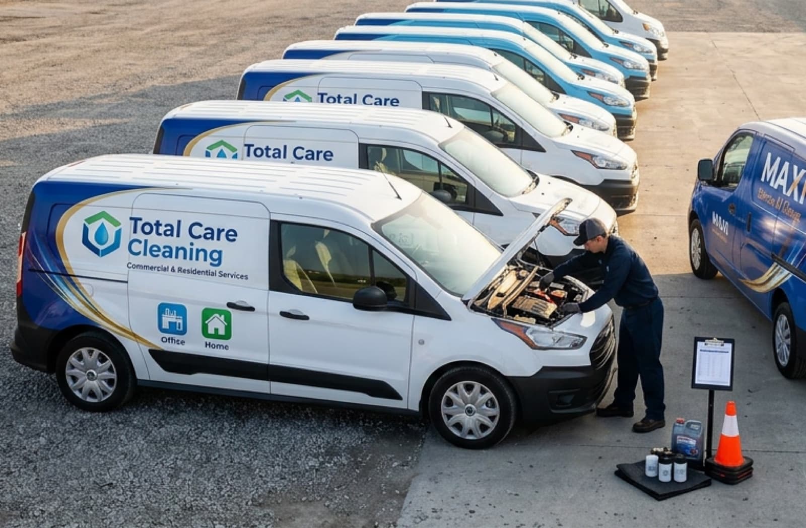 MAXI fleet of branded service vans lined up for the day